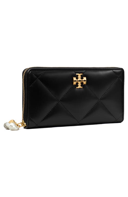 Tory Burch Kira Diamond-quilted Charm Continental Wallet In Black