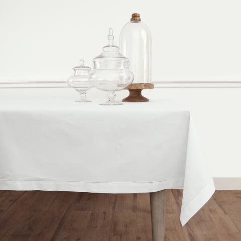 Cotton Linen Hemstitch Tablecloth for Dining Table, Holiday and Everyday Table Decor