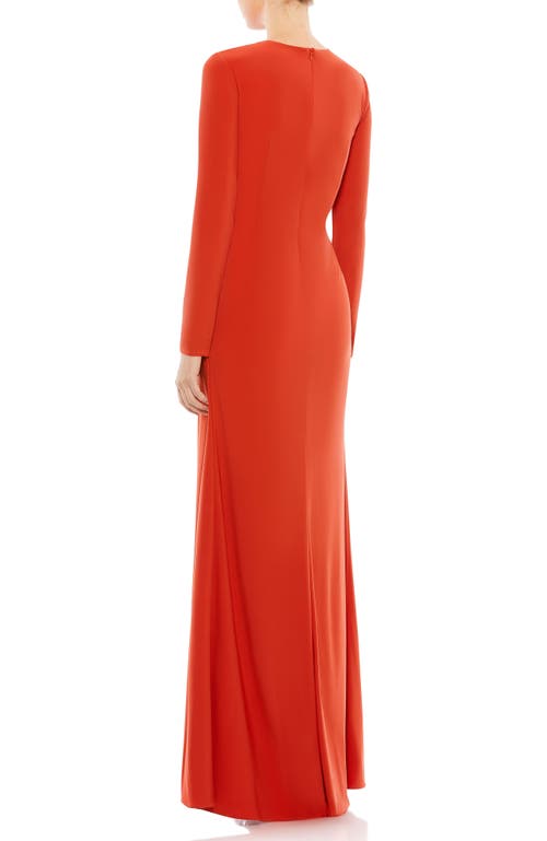 Mac Duggal Keyhole Draped Gown In Brick Red