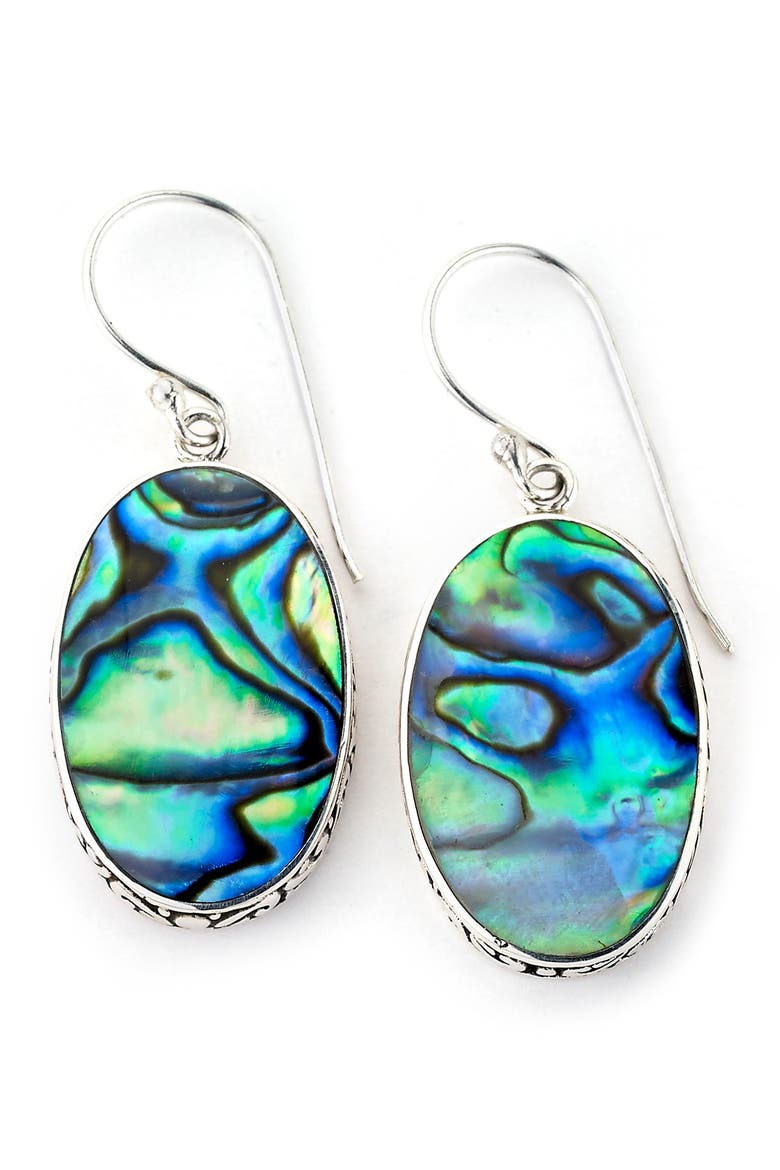 Sterling Silver Oval-Cut Abalone Drop Earrings, Alternate, color, SILVER BLUE PURPLE GREEN
