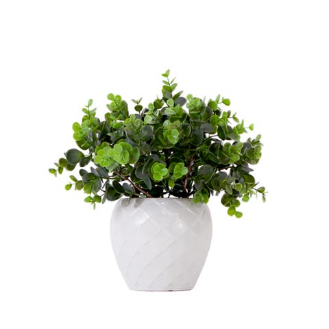 11-in Artificial Boxwood Plant with Decorative Planter