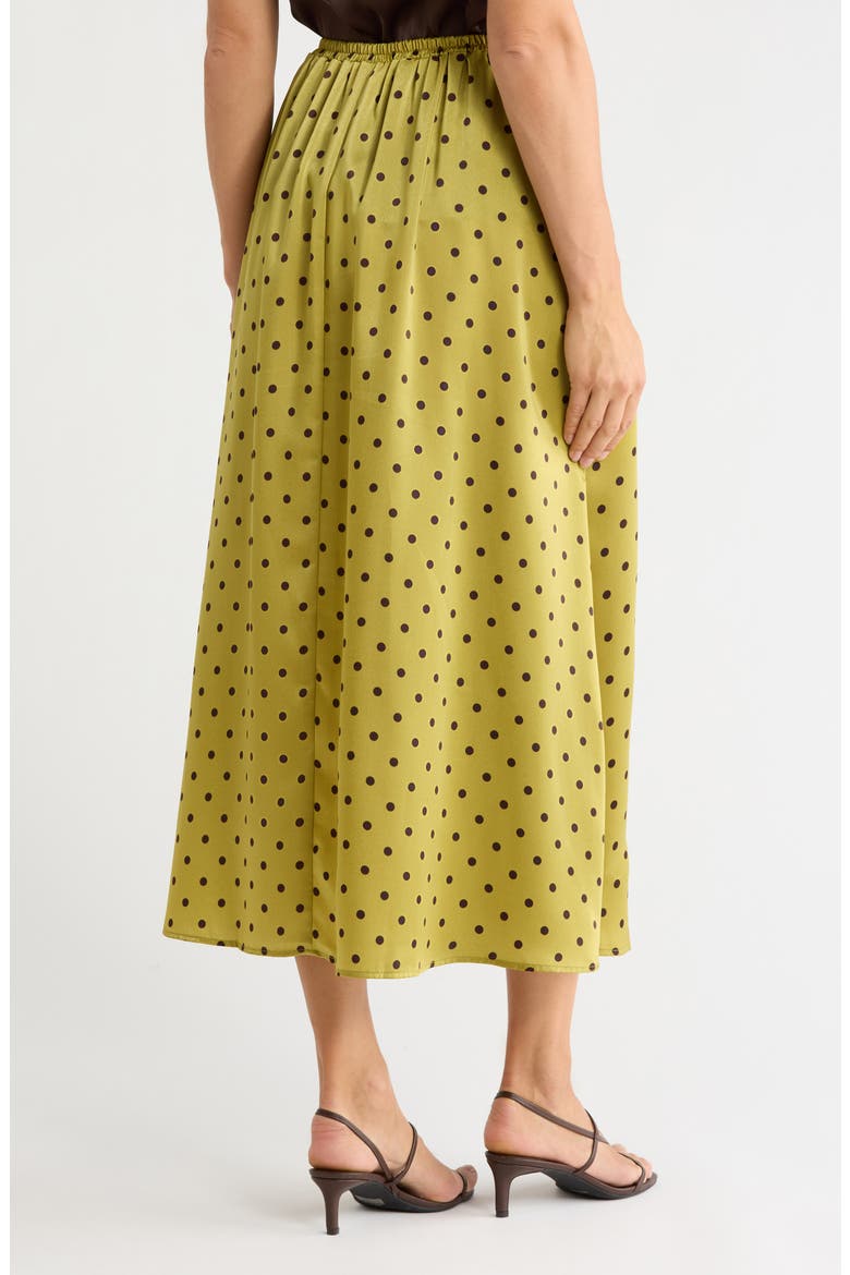 Printed Satin Midi Skirt, Alternate, color, PISTACHIO BROWN DOT