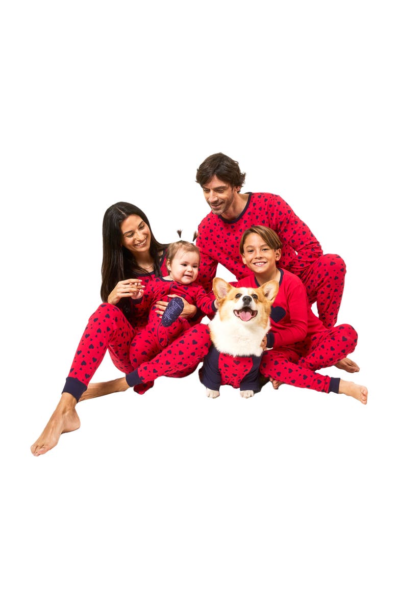 Leveret Kids Two-Piece Cotton Printed Matching Family Pajamas, Playful Graphics, Alternate, color, Navy Hearts