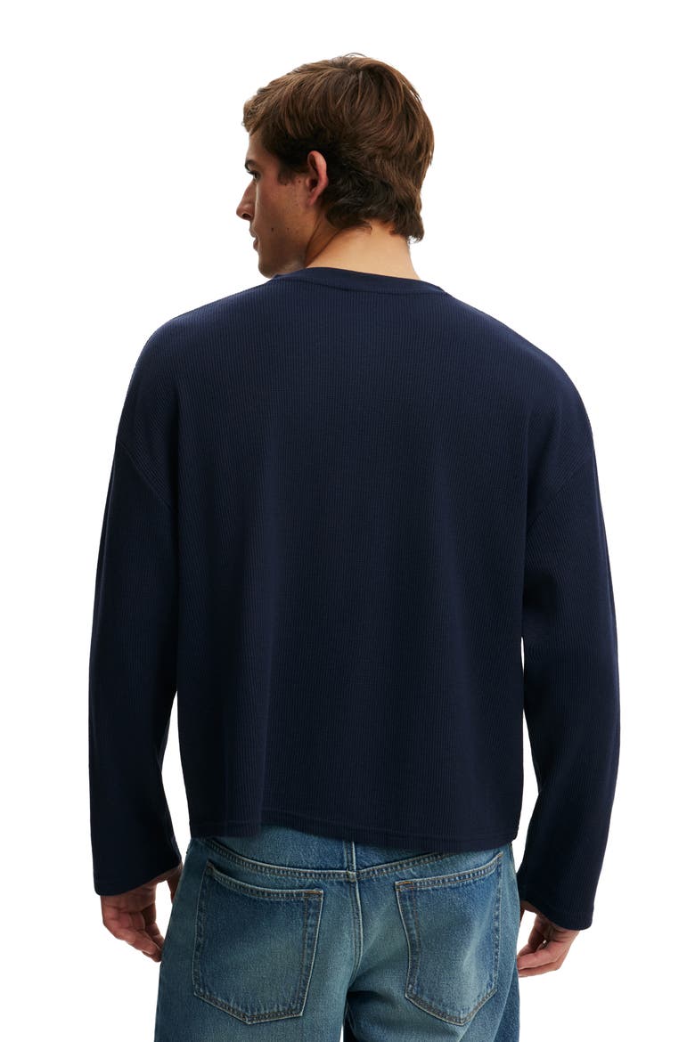 Men's Relaxed Fit Textured Henley Long Sleeve, Alternate, color, Vintage Navy Waffle