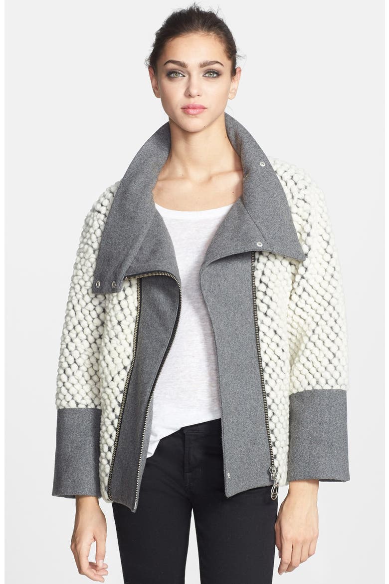 'Tomaz' Mixed Media Wool Blend Coat, Main, color, OFF WHITE