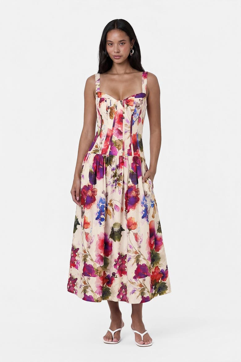 Makenna Floral Dress, Alternate, color, WATERCOLOR FLORA