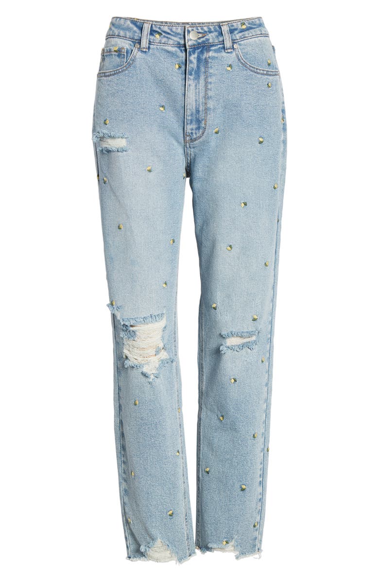 Tinsel Embroidered Ripped Mom Jeans, Alternate, color, 