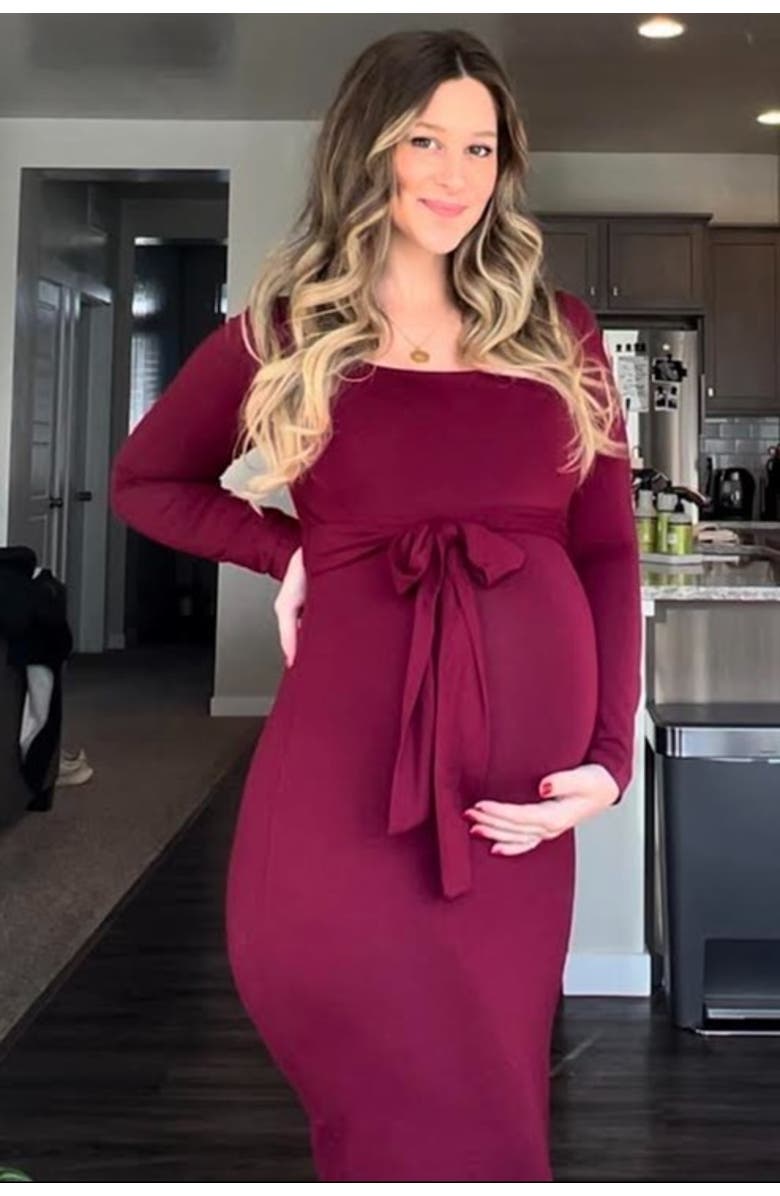 PinkBlush Basic Square Neck Midi Dress, Alternate, color, Burgundy