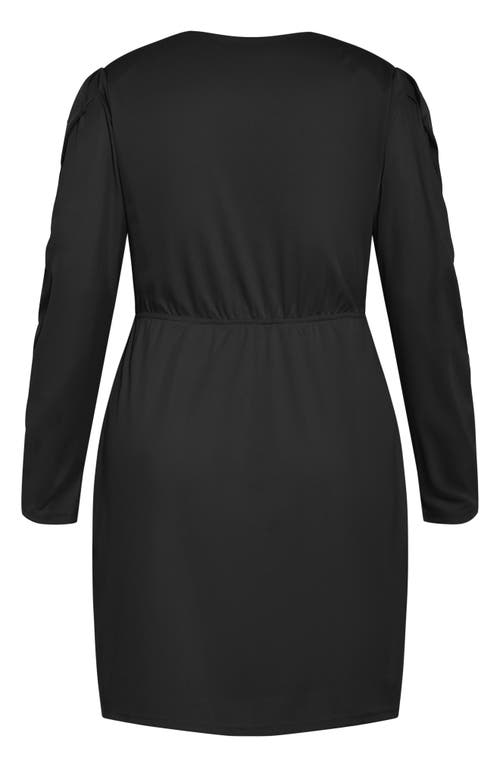 City Chic Hayley Long Sleeve Faux Wrap Minidress In Black