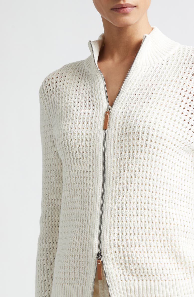 Lafayette 148 New York Open Stitch Cotton & Linen Blend Zip Cardigan, Alternate, color, Cloud