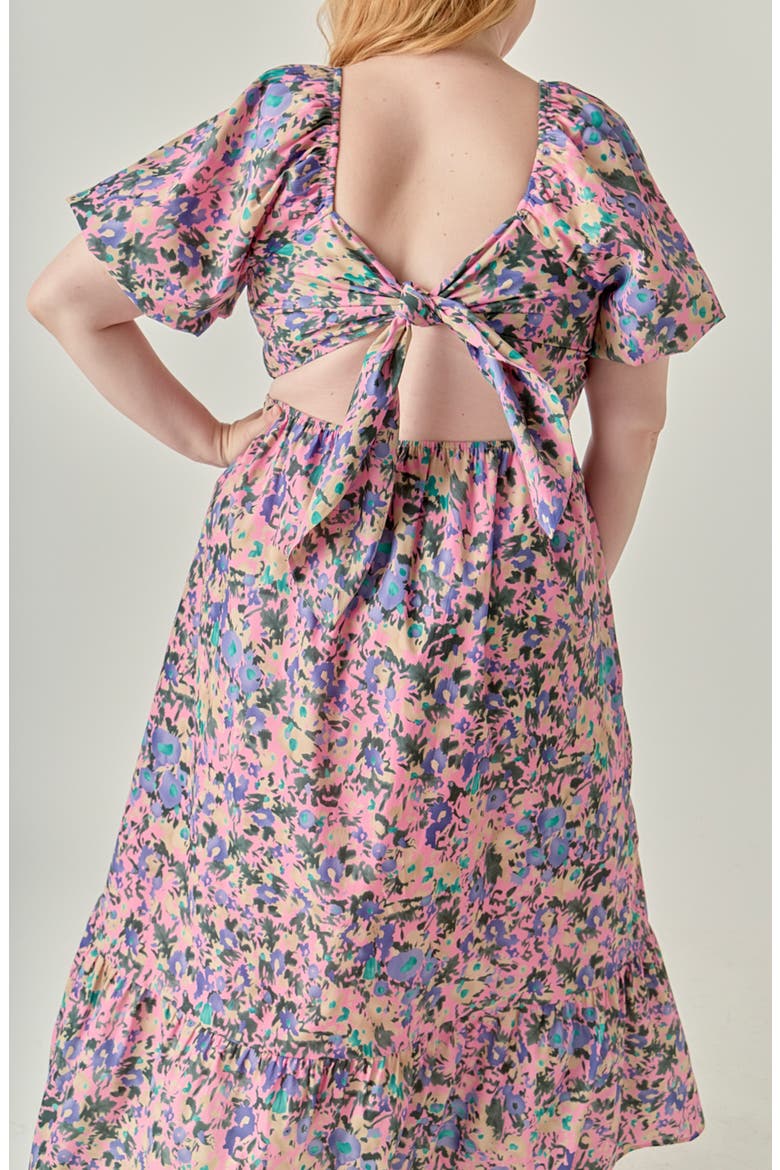 Floral Print Open Back Tie Maxi Dress, Alternate, color, PINK MULTI