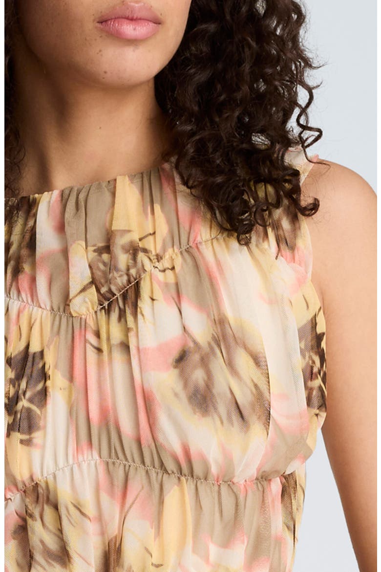 Floral Ruched Front Sleeveless top, Alternate, color, PASTEL YELLOW MULTI