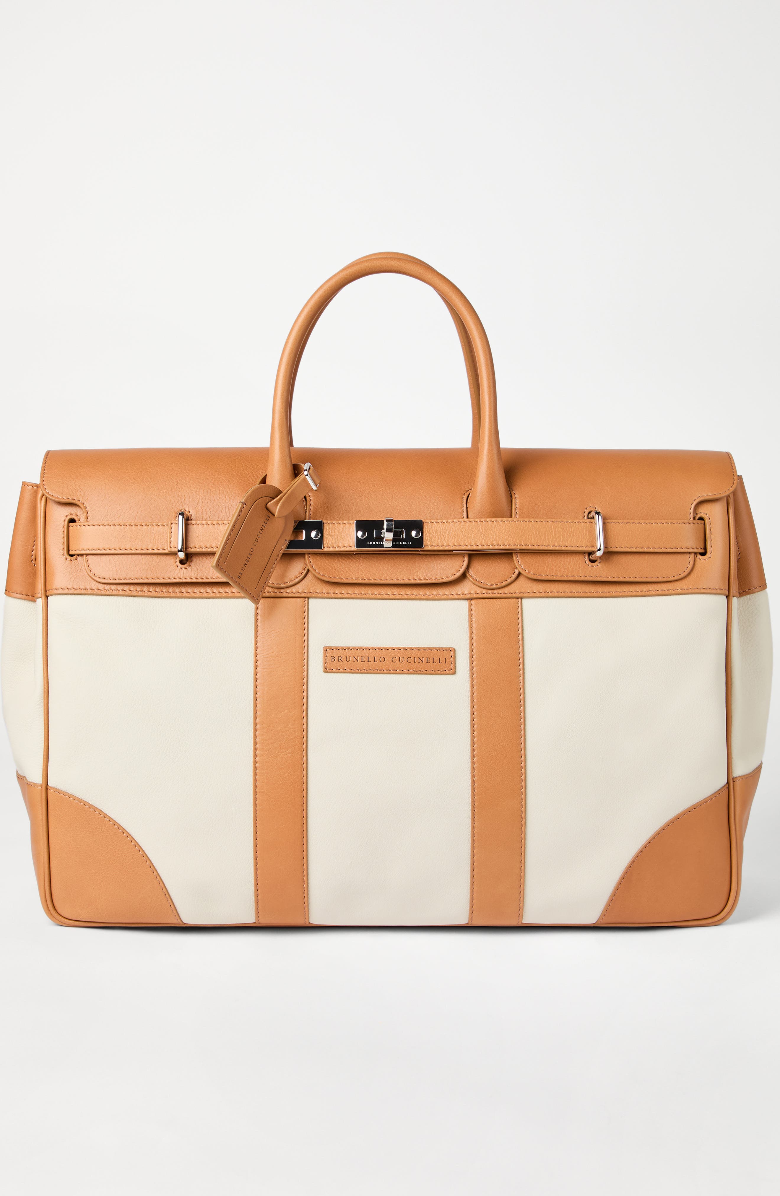 Brunello Cucinelli Calfskin and cowhide bag, Alternate, color, Ivory