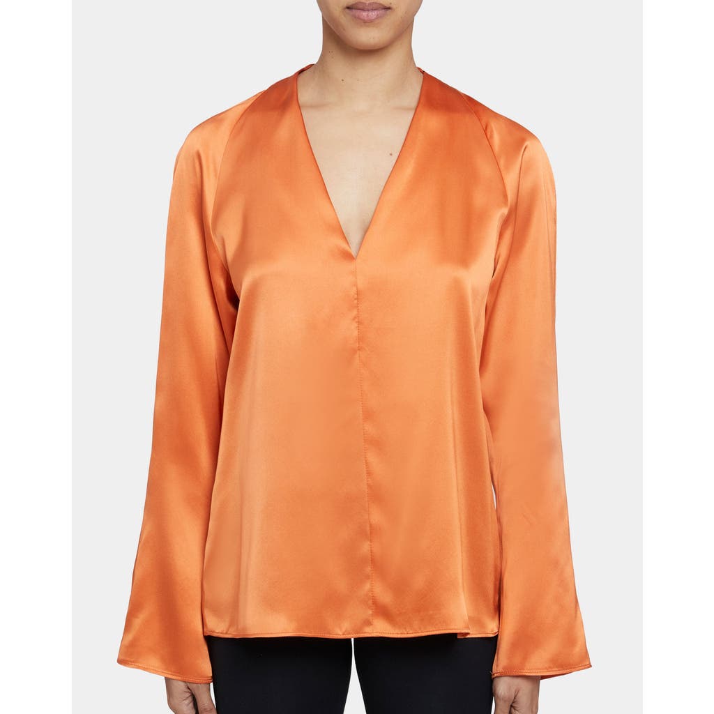 Santorelli Zuri Long Sleeve V-neck Blouse In Orange Glow