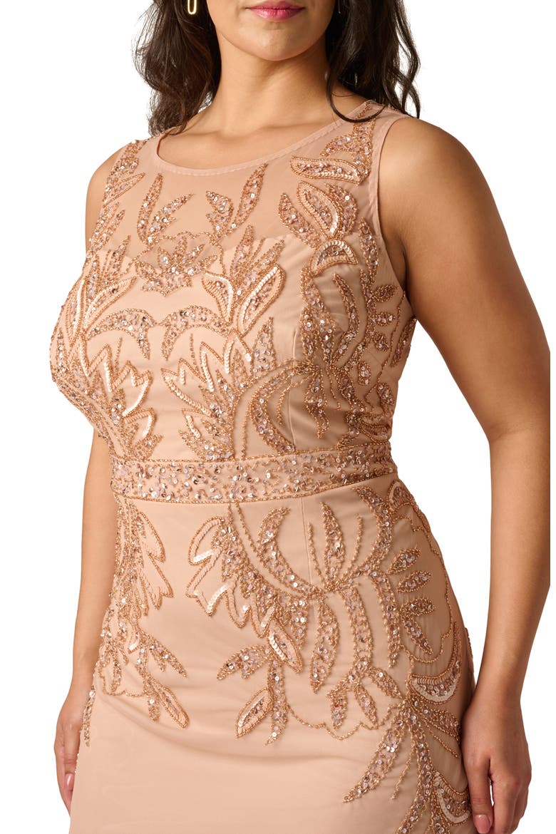 Bead Embellished Evening Gown, Alternate, color, ROSE GOLD