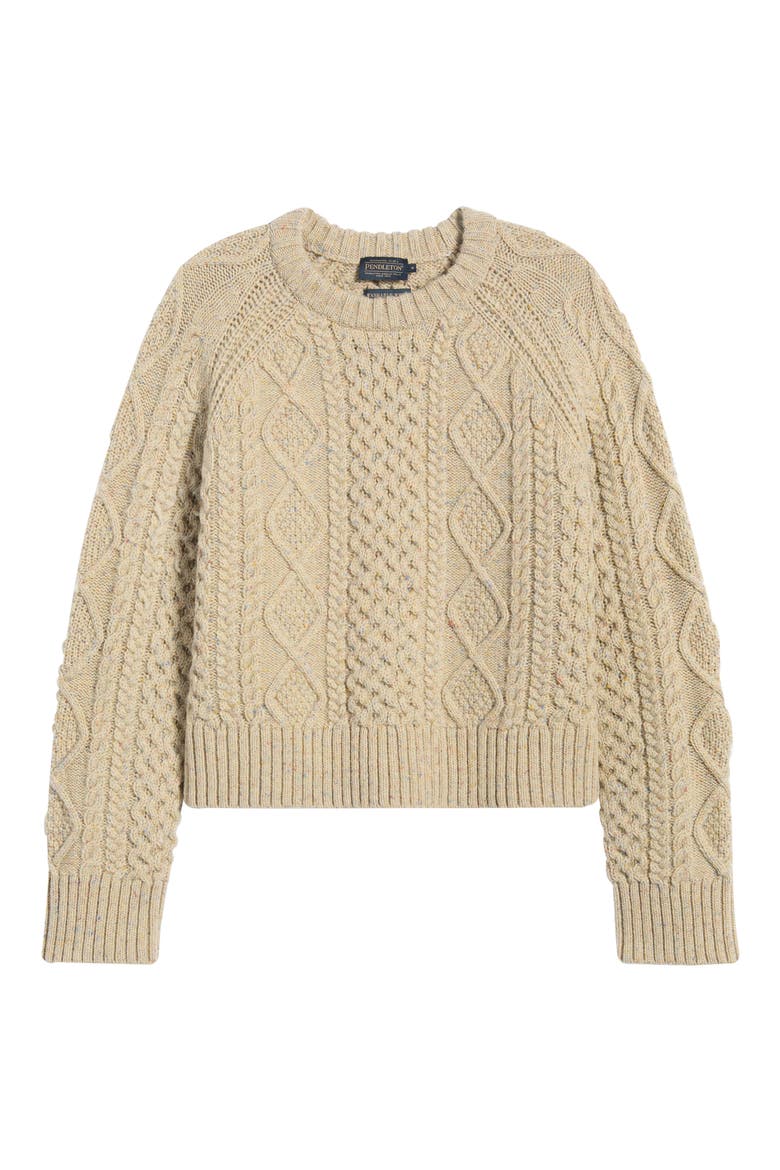 Fisherman Cable Knit Wool Blend Sweater, Alternate, color, TAN DONEGAL