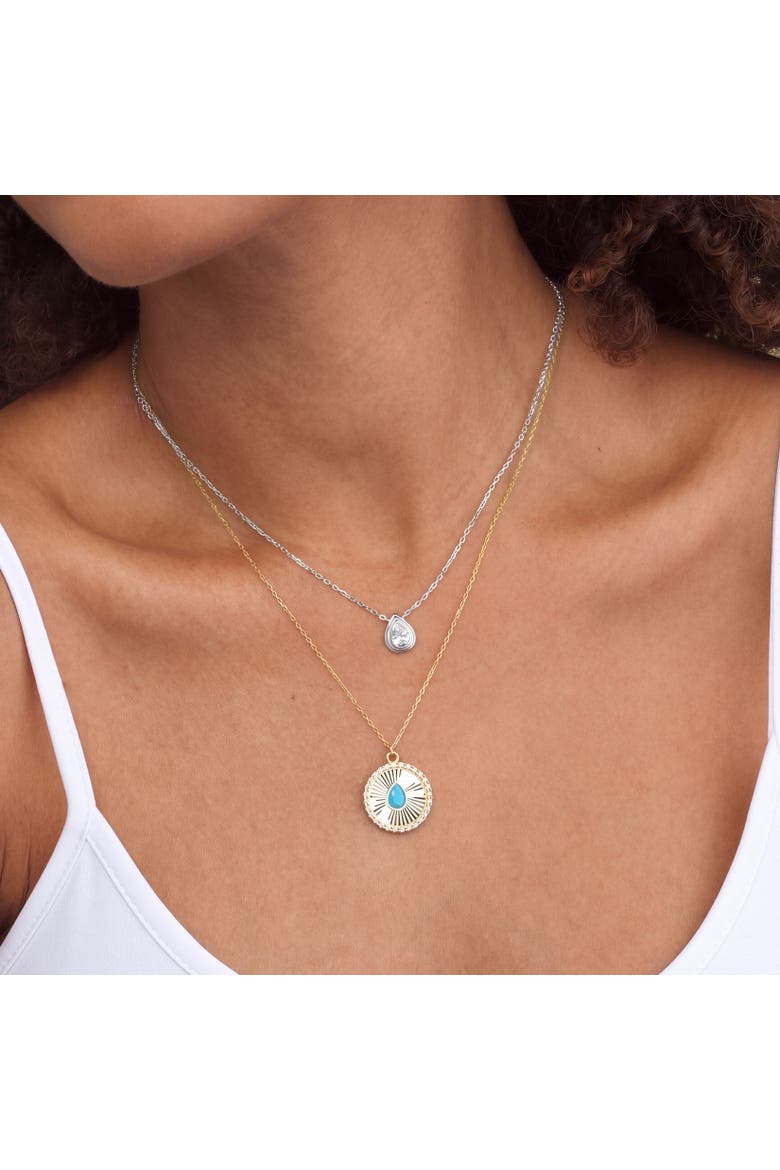 CZ Pear Double Bezel Necklace, Alternate, color, Sterling Silver