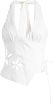 Mistress Rocks Wrap Floral Cutout Halter Top