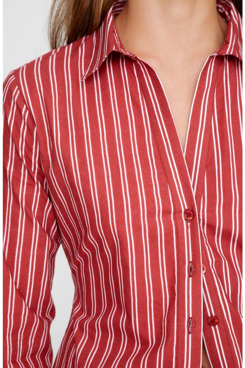 Fitted Stripe Crop Cotton Button-Up Shirt, Alternate, color, TOMATO RED