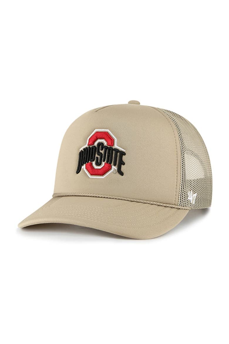 Men's '47 Khaki Ohio State Buckeyes Foam Front Mesh Trucker Snapback Hat, Main, color, Khaki