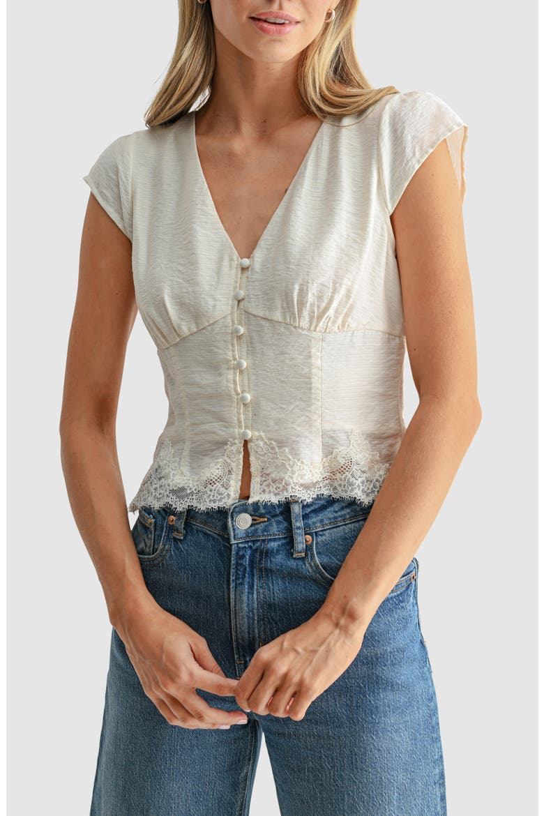 Lace Hem Cap Sleeve Top, Main, color, IVORY