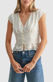 All in Favor Lace Hem Cap Sleeve Top