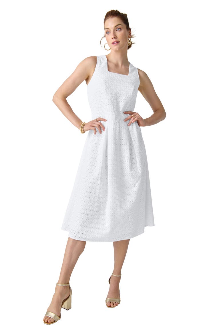 Sleeveless Eyelet Midi Dress, Main, color, WHITE
