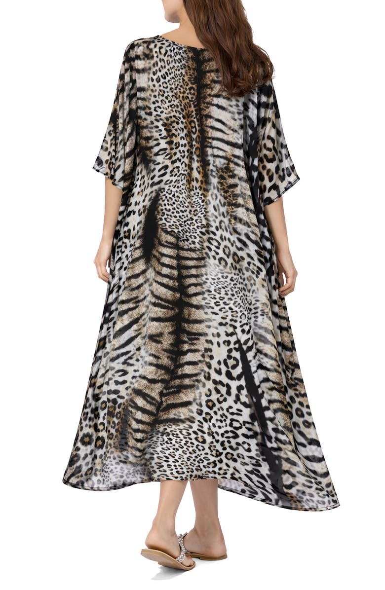 RANEES V-Neck Long Caftan, Alternate, color, Brown