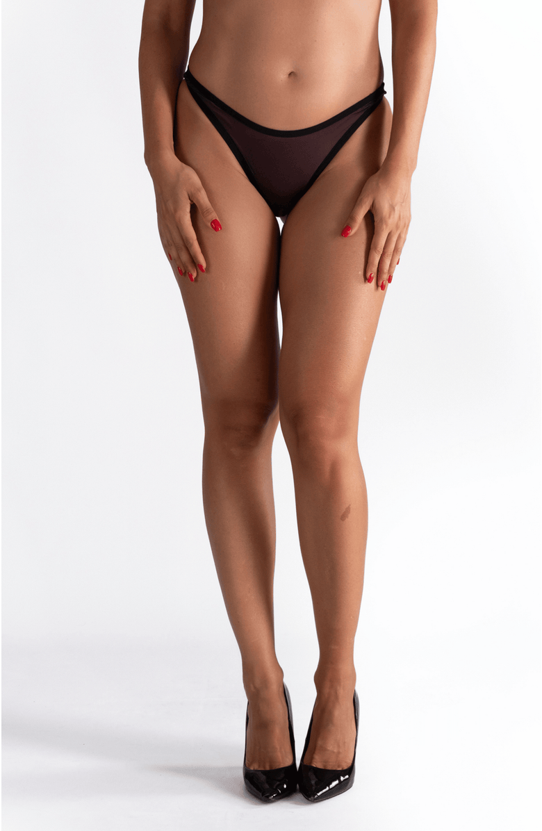 LECHERY<sup>®</sup> Lustrous Sheer V-cut Thong, Main, color, Black