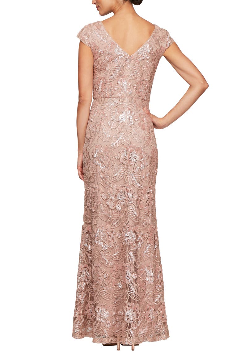 Beaded & Embroidered Evening Gown, Alternate, color, ROSE GOLD