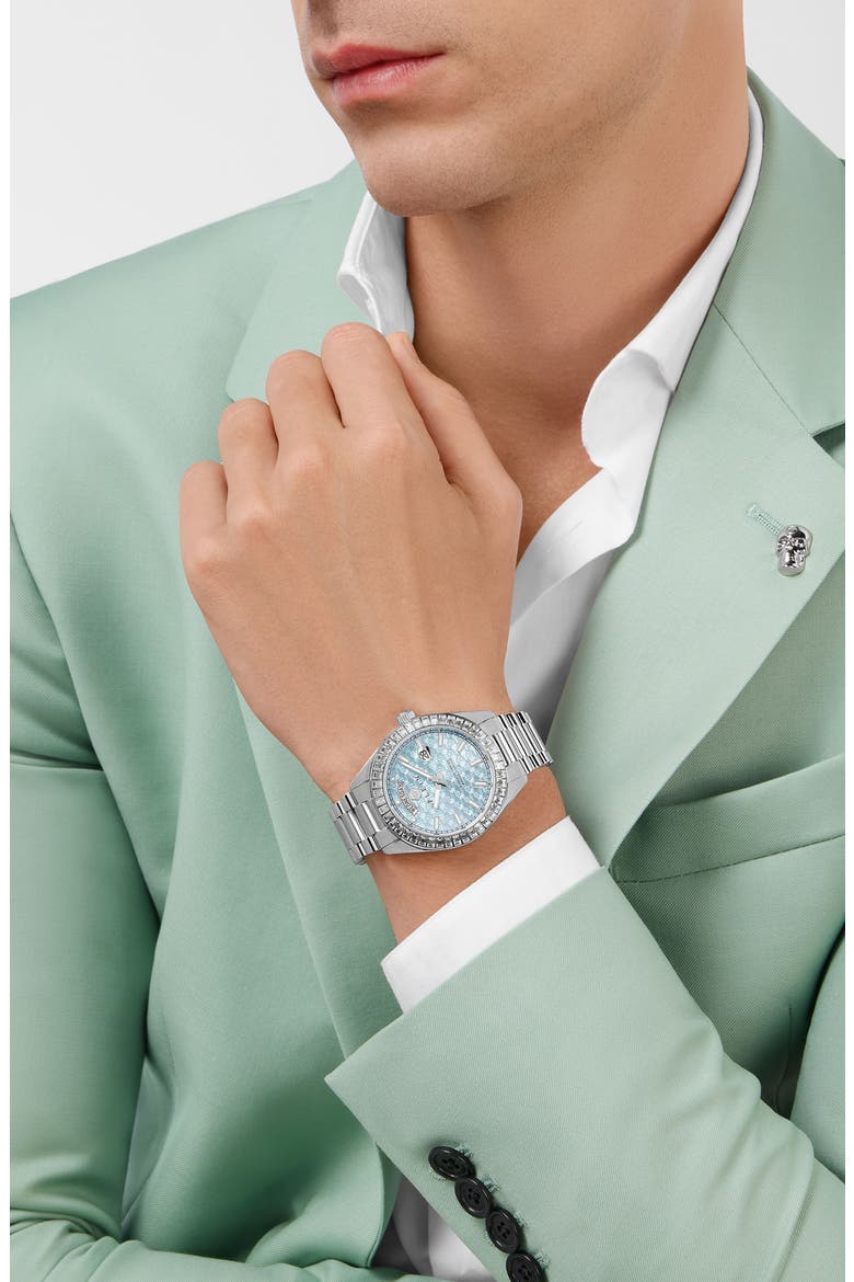 Date Superlative Crystal Bezel Bracelet Watch, 42mm, Alternate, color, STAINLESS STEEL