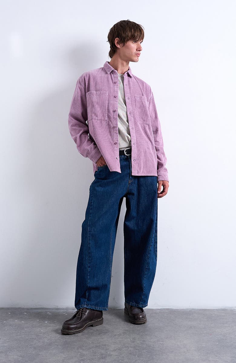 Topman Regular Fit Corduroy Button-Up Shirt, Alternate, color, Lilac