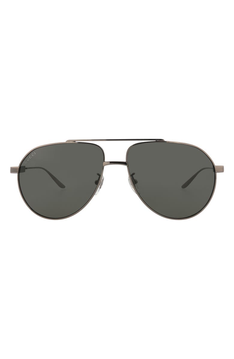 Gucci 61mm Aviator Sunglasses, Main, color, Ruthenium Ruthenium Grey