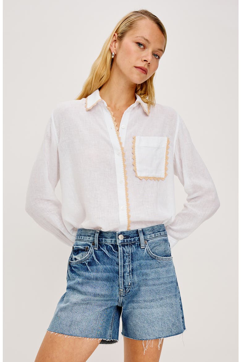 Saya Crochet Trim Button-Up Shirt, Alternate, color, WHITE