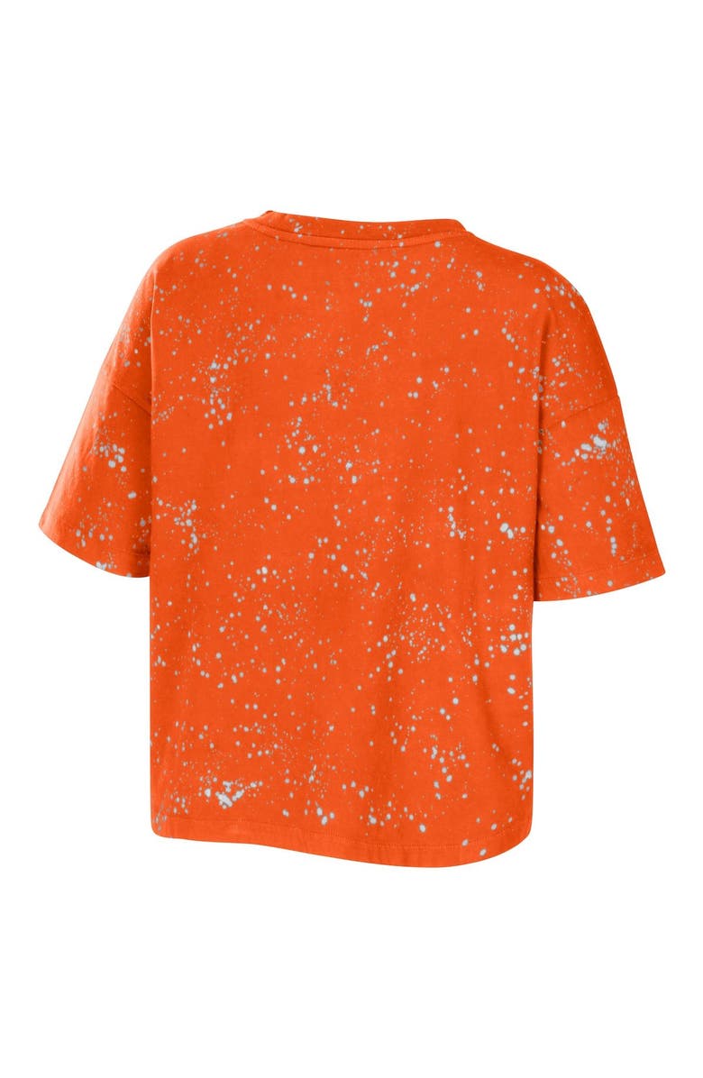 WEAR by Erin Andrews Women's WEAR by Erin Andrews Orange Syracuse Orange Bleach Wash Splatter Cropped Notch Neck T-Shirt, Alternate, color, Orange