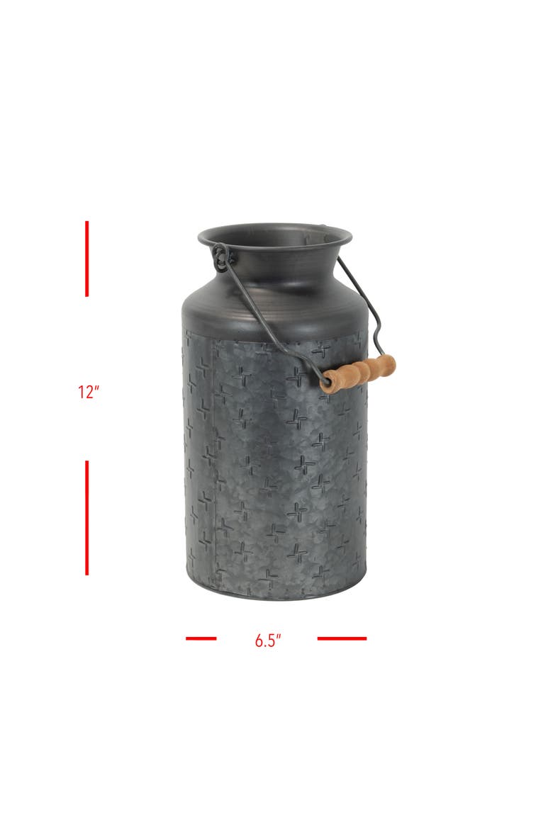 Black Galvanized Metal Decorative Vase with Wood Handle, Alternate, color, Black