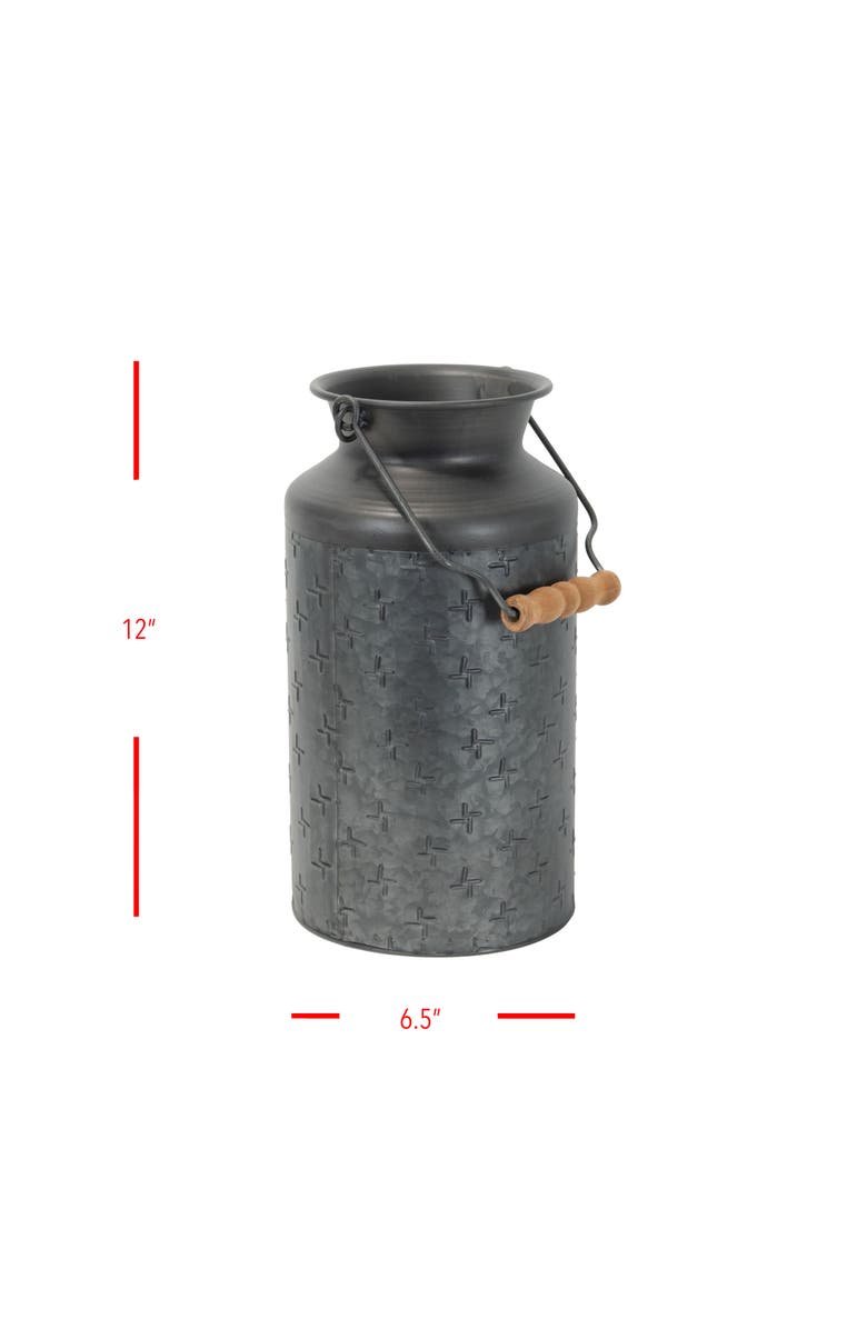 Foreside Home and Garden Black Galvanized Metal Decorative Vase with Wood Handle, Alternate, color, Black