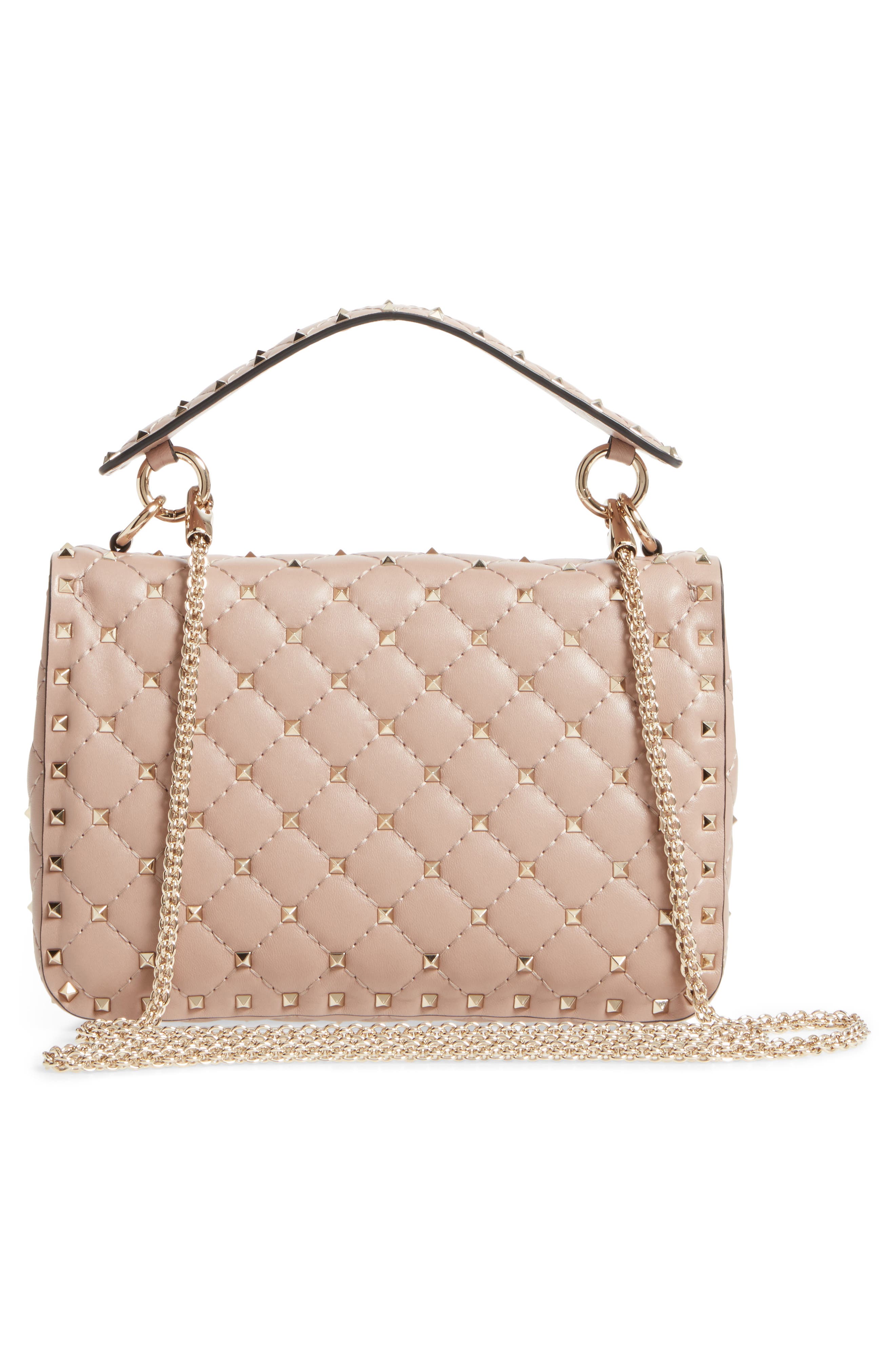 Medium Rockstud Matelassé Quilted Leather Shoulder Bag, Alternate, color, POUDRE