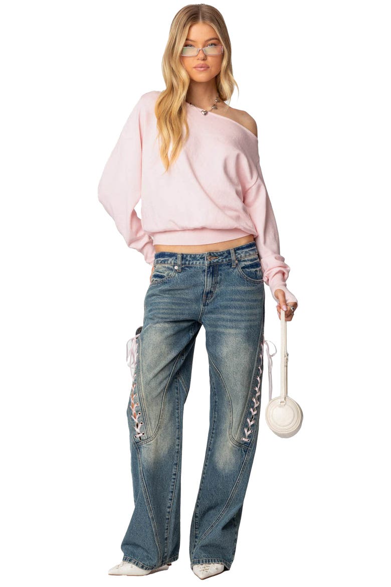 Oversize Off the Shoulder Sweater, Alternate, color, LIGHT-PINK
