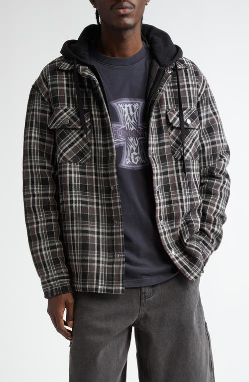 Noon Goons Function Hooded Plaid Flannel Jacket in Black 