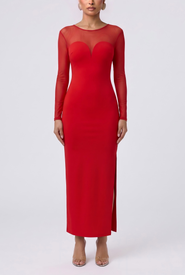 Popilush Shapewear Mesh Long Sleeve V-Back Slimming Maxi Dress