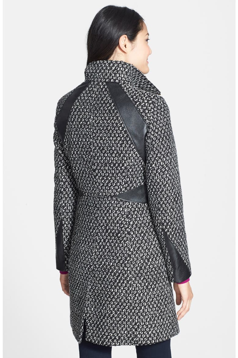 Faux Leather Trim Front Zip Coat, Alternate, color, BLACK/ WHITE
