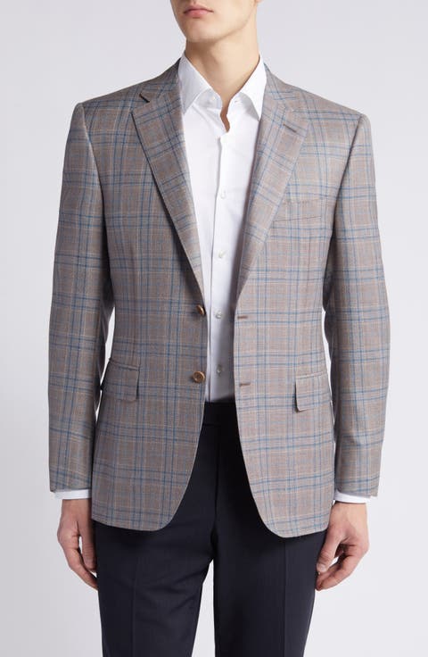Siena Regular Fit Plaid Wool & Silk Blend Sport Coat (Regular & Big)