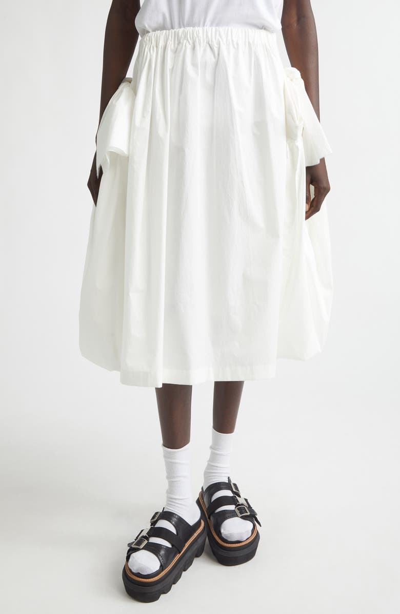 Tao Comme des Garçons Bow Detail Gathered Tumbled Cotton Skirt, Main, color, White