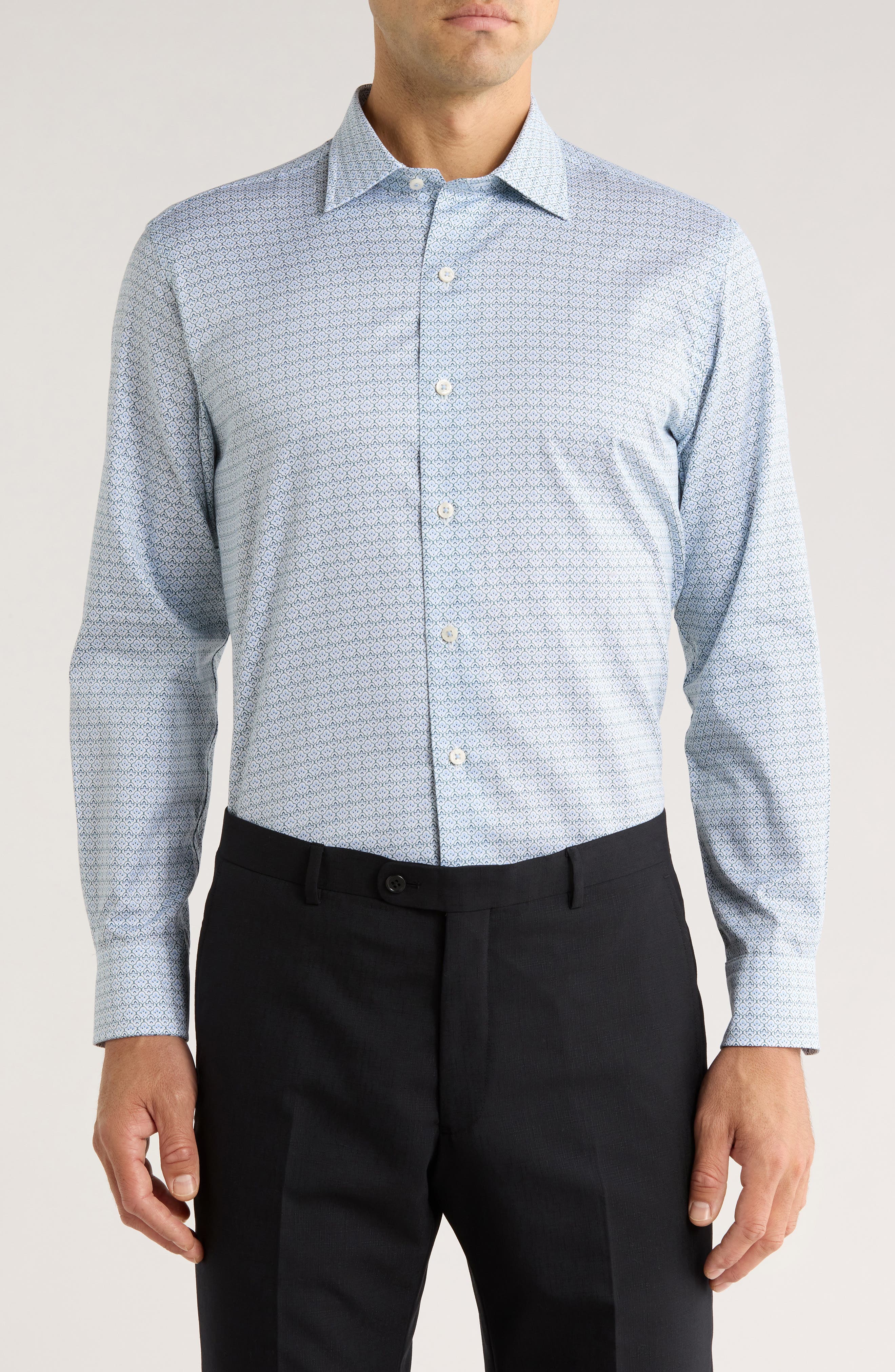 David Donahue Geometric Print Cotton Sport Shirt