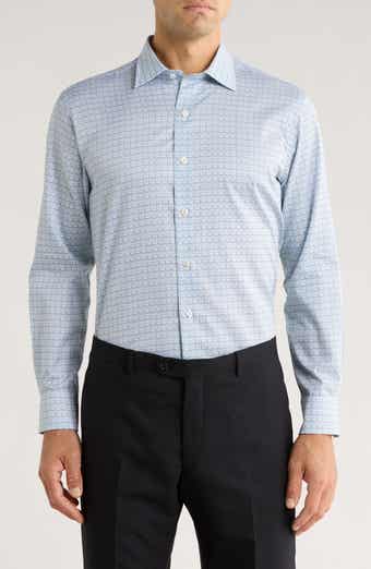 David Donahue Geometric Print Cotton Sport Shirt