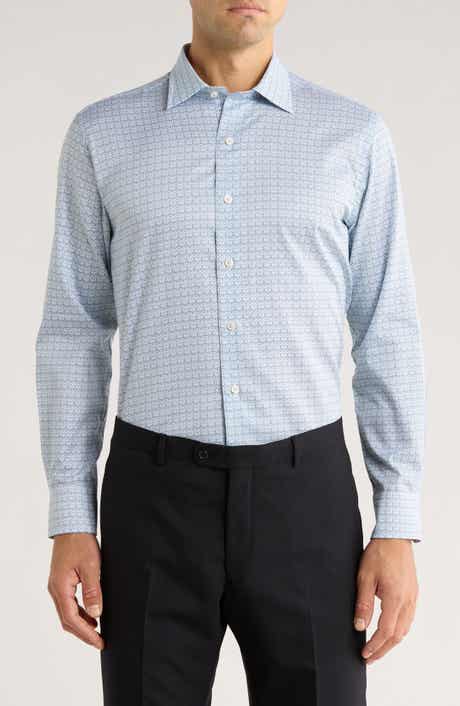David Donahue Geometric Print Cotton Sport Shirt