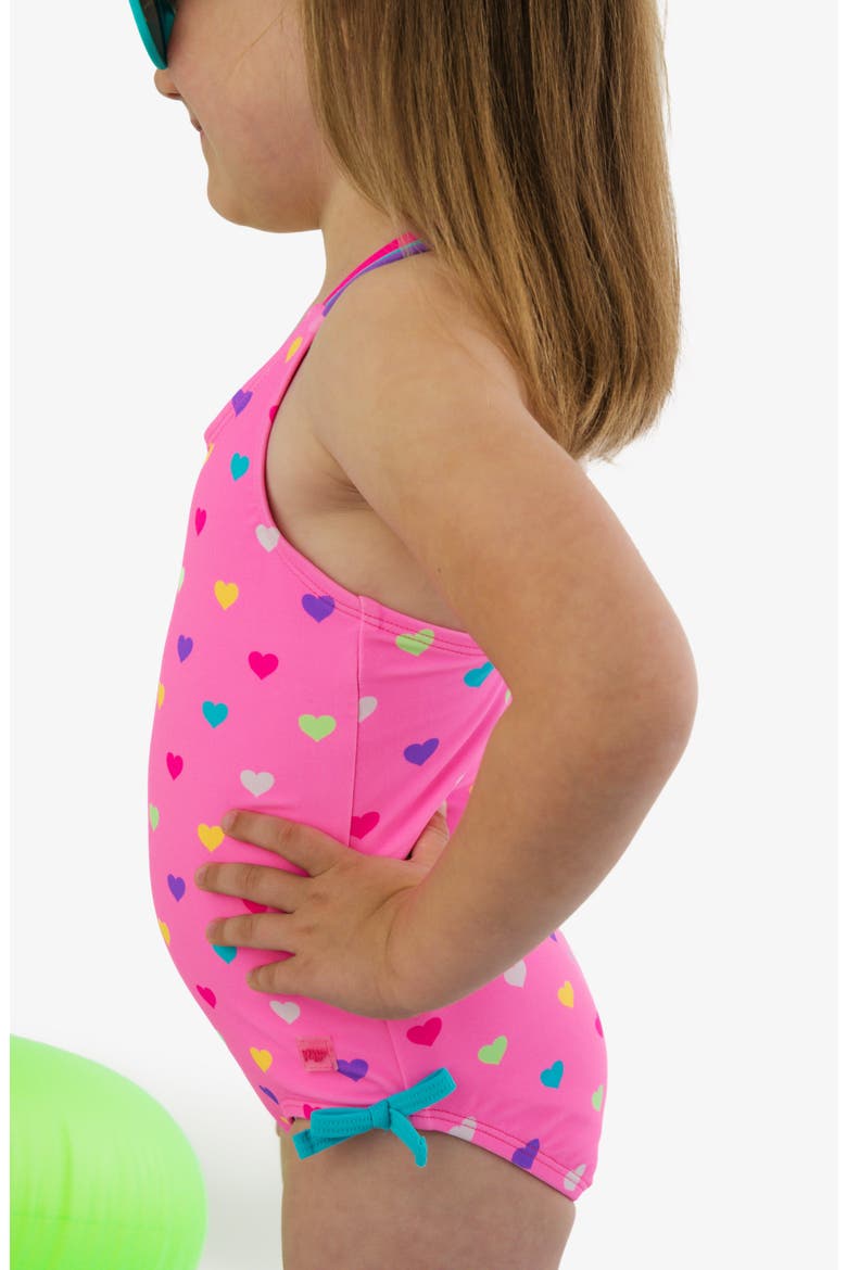 Kids' Colorful Heart Strappy UPF 50+ One-Piece Swimsuit, Alternate, color, PINK
