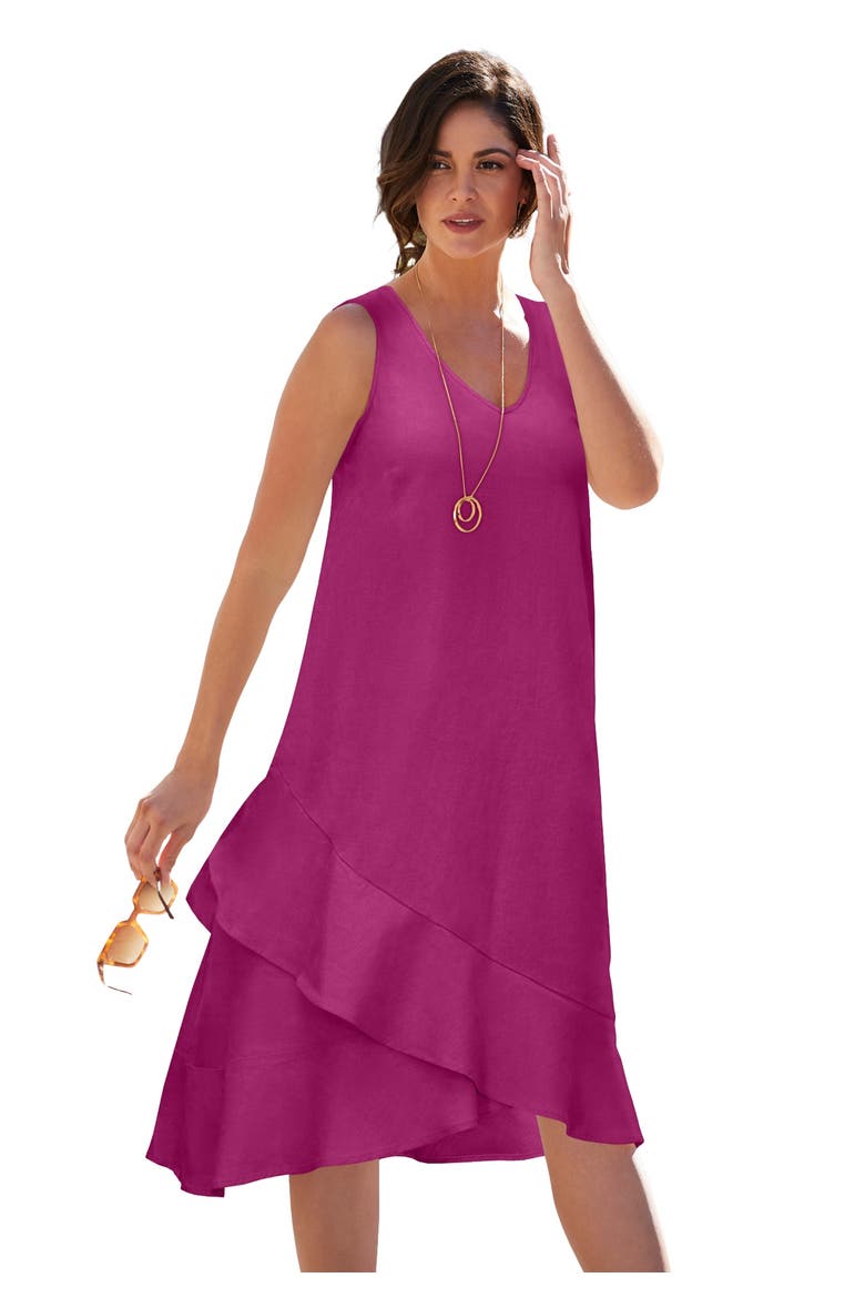 Linen Flounce Dress, Main, color, RASPBERRY