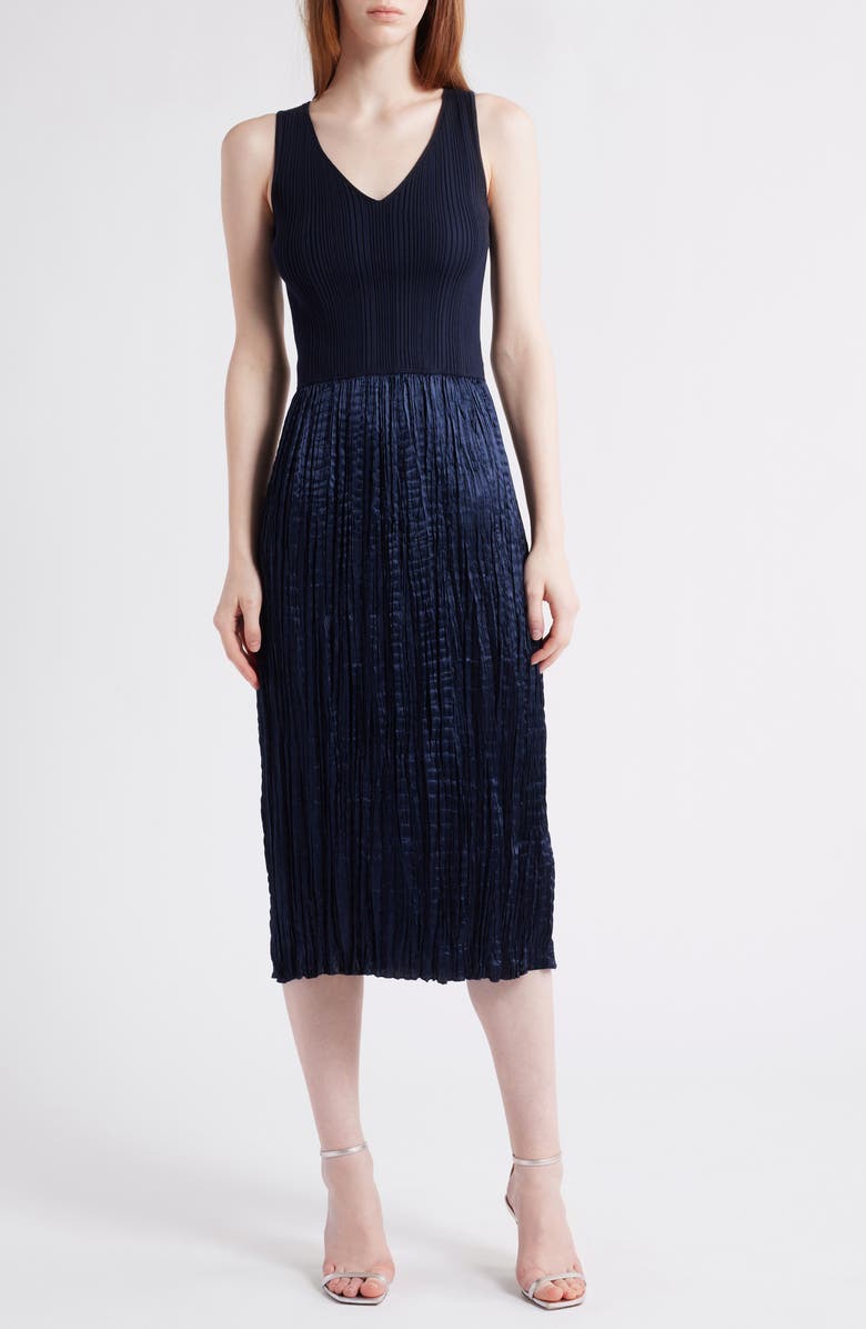 BOSS Fernani Mixed Media Dress, Main, color, Sky Captain